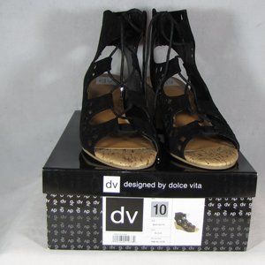DV Dolce Vita 10 Marybeth Black Lace Up Cork Wedge